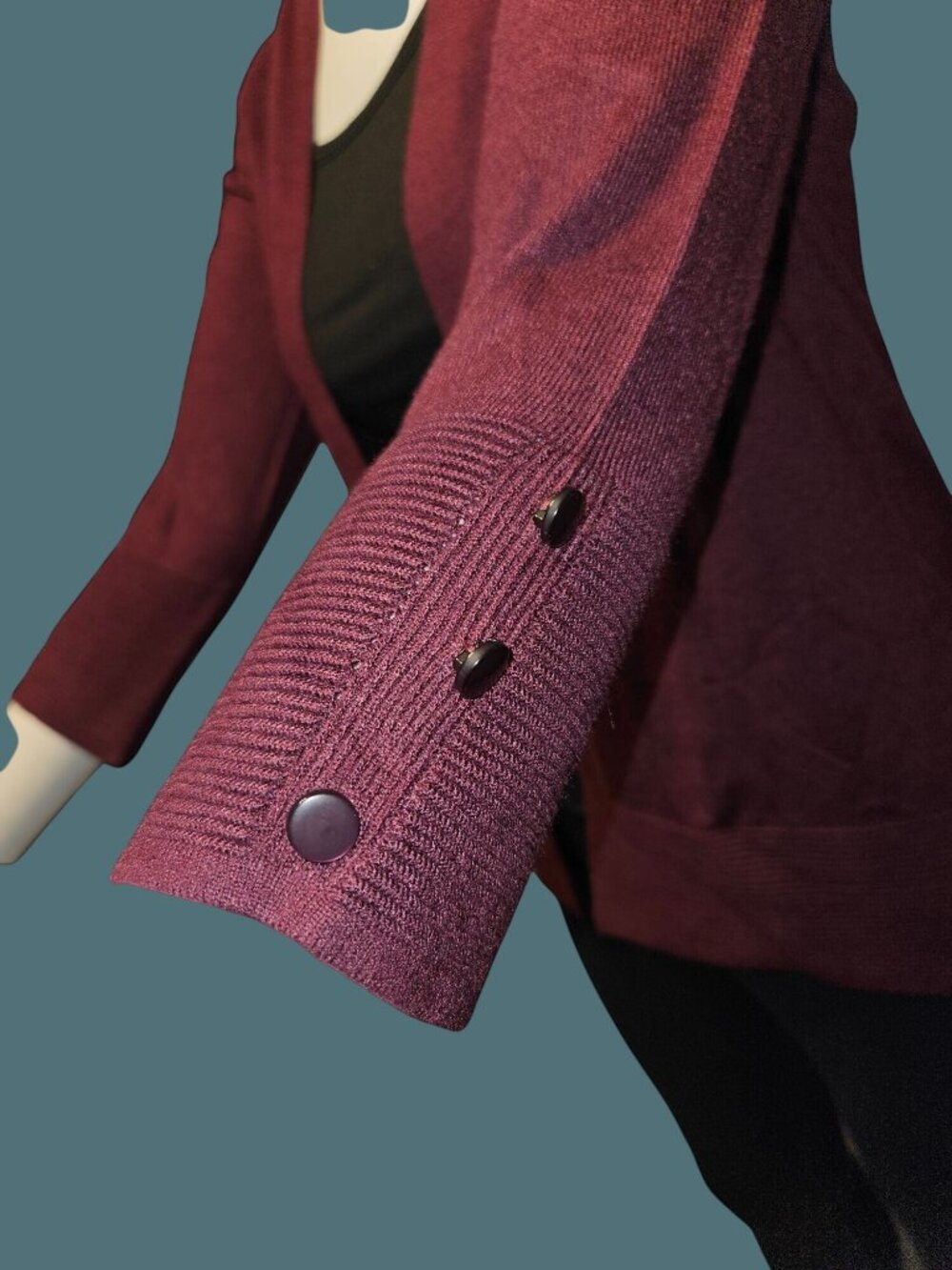 Evolution By Cyrus Open Front Cardigan 3/4 Sleeves Accent Buttons Women XS - Picture 4 of 9